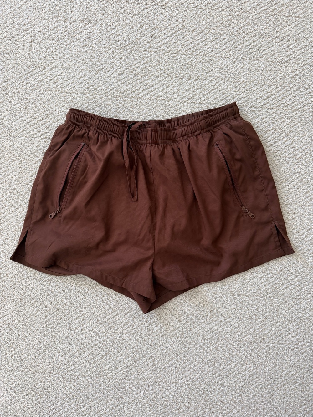 girlfriend collective Brown Athletic Zip-Pocket Shorts